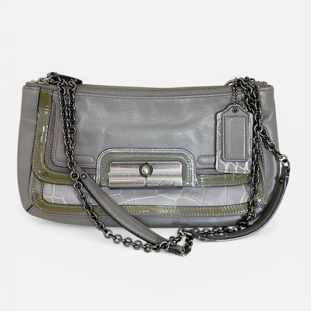 Vintage COACH Kristin Leather Crossbody hobo Bag gray and chain strap - Picture 2 of 12
